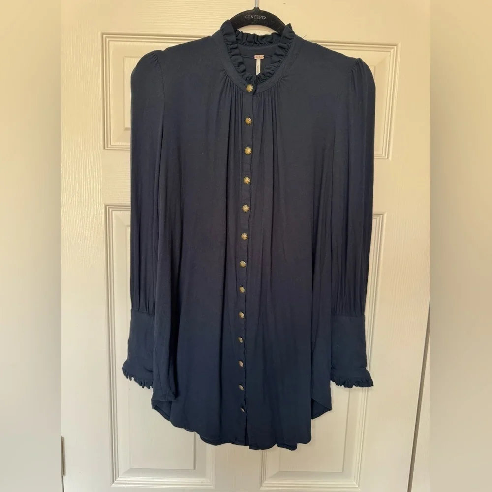 Free People tunic dress button up button down mini dress ruffle